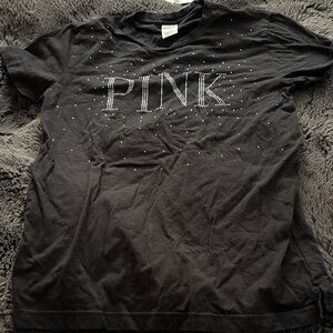 PINK Victoria's Secret Black Tee with Rhinestone Logo